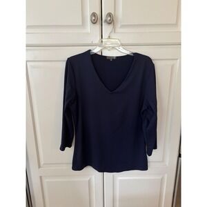 judyp women's navy blue‎ v-neck 3/4 sleeve top XL